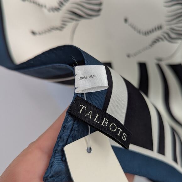 NEW Talbots 100% Silk Zebra Print Long Scarf Blue Black White NWT Safari Themed - Picture 9 of 10